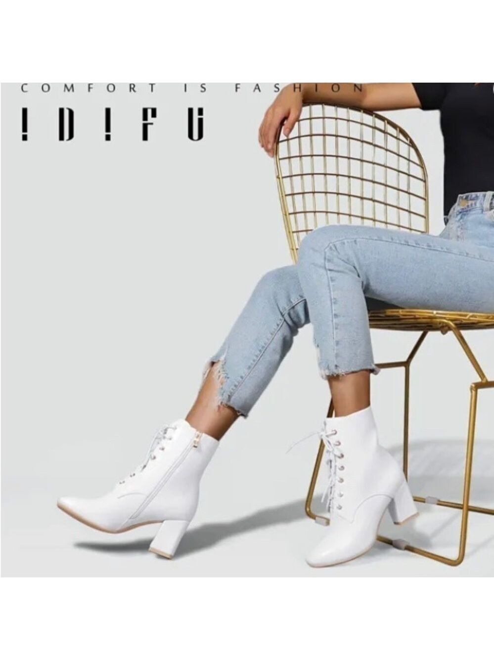 IDIFU White Lace Up Ankle Boot - SZ 6.5